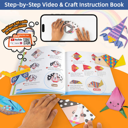 DoodleDoo Origami Paper Kit for Kids Ages 5-8 8-12,152 Sheets Origami Paper - 72 Double Sided Patterns with Instructional Book,DIY Art Craft Projects,Travel Game Activity,Gift for Boys Girls Beginners