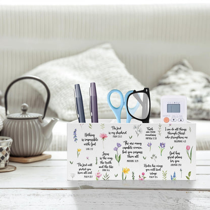 Exqcom Inspirational Floral Bible Verses Pen Pencil Holder, Christian Office Desk Decor, Religious Scripture Pencil Pen Holder Organizer for Home Office, Desk Accessories for Women