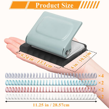 Hoqqf 10 Hole Punch Binding Machine for Planners with 10 Multi-Color Binder Rings, 30 Holes on A4, 20 Holes on A5, 26 Holes on B5, 10 Sheet Capacity (Pale Blue)