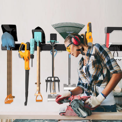 Sttoraboks Garage Wall Organizer, Heavy Duty Tool Hangers for Garage Wall with 8 Double Hooks & 3 Rails, Tool Organizer Wall Mount, Garage Hanging Storage Rack for Shovel, Rake, Broom and Ski Gear