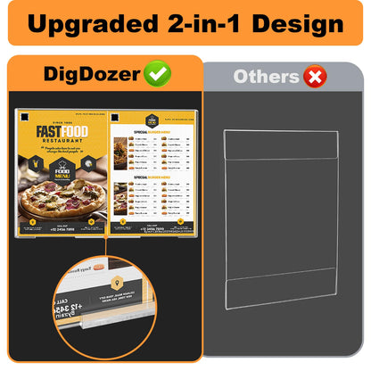 DigDozer 10 Pcs Acrylic Sign Holder 8.5 x 11, Dual-Purpose Wall Mount Sign Holders with Adhesive, Clear Plastic Frames Paper Display Sign Holders for Office, Store, Restaurant - Horizontal or Vertical