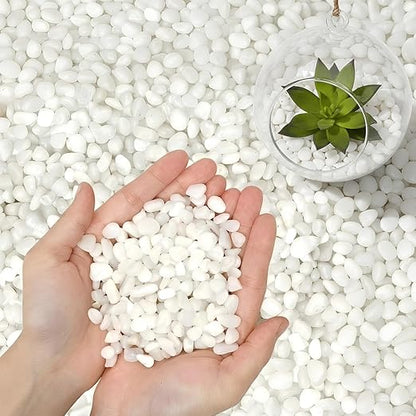3/8 Inch Polished Decorative Pebbles, River Rocks for Indoor Plants, Succulents, Planters, Vases, Fish Tank, Aquarium Gravel & Landscaping, Snow White, 6LB