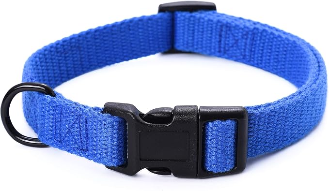 Mile High Life Soft & Strong Poly Cotton Adjustable Dog Collar with Quick Release Buckle for Small to Large Dogs(Blue, Medium Neck 13"-17")
