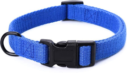 Mile High Life Soft & Strong Poly Cotton Adjustable Dog Collar with Quick Release Buckle for Small to Large Dogs(Blue, Large Neck 15"-19")