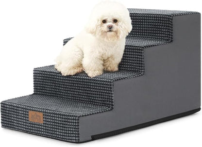 COZY KISS Dog Stairs for Small Dogs 15.7" H, 4-Step Gentle Incline Pet Step for Couch Sofa, Non-Slip Dog Ramp for Puppy Doggie Senior Cats, 15.7x23.6x15.7 Inch, Charcoal Grey