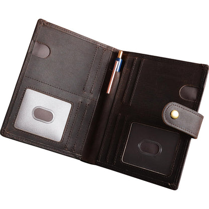 Retroreo Vitus Full Grain Leather Passport Wallet, Travel Document Organizer with RFID Blocking, Dual Passport Slots, Dual Cash Pockets, Multiple Card Holders, a 60-Page Travel Notebook & Pen Included