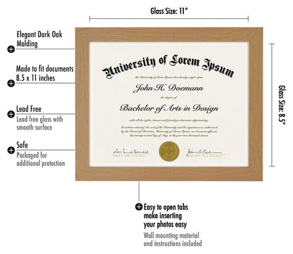 Americanflat 8.5x11 Diploma Frame with Shatter-Resistant Glass - Document Frames with Engineered Wood - Legacy Collection - Certificate Frame for Tabletop and Wall Display - Dark Oak