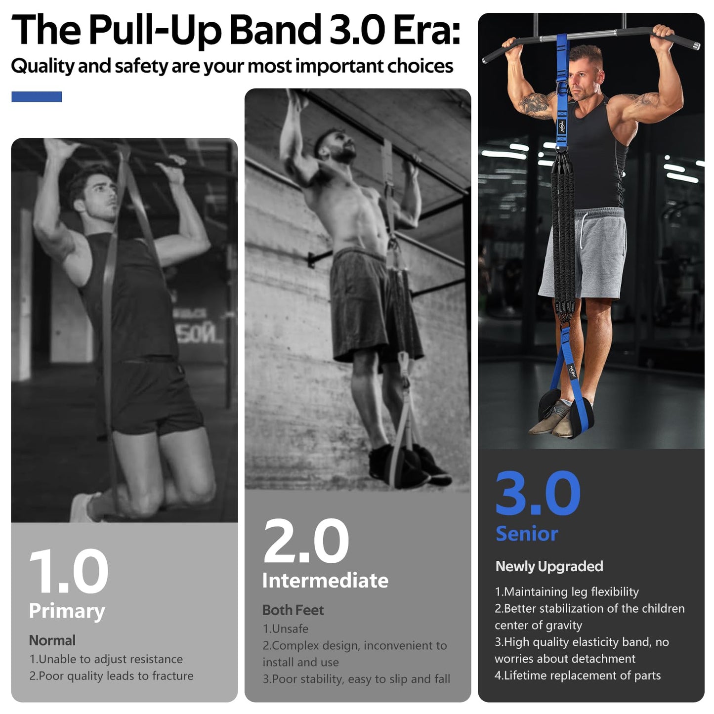 Pull Up Assistance Bands, Heavy Duty Resistance Bands for Pull Up Bar, Pull Up Assist Band with Feet Rest, Pull Up Assist Band Strength Training Workout Equipment, Height Adjustable
