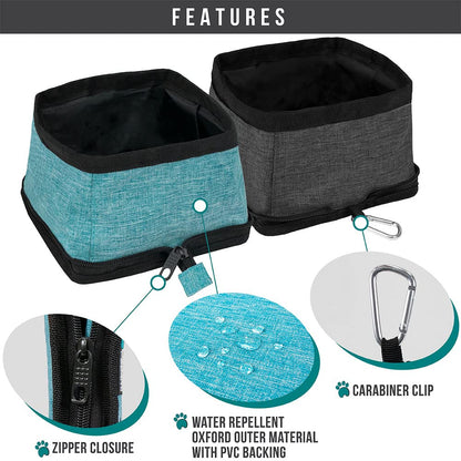 PetAmi Collapsible Dog Bowls 2 Pack, Food and Water Bowls Travel Set, Portable Pet Dish No Spill, Foldable Lightweight BPA Free Leakproof Bowls, Camping Hiking Walking Outdoor Gear Accessories, Black