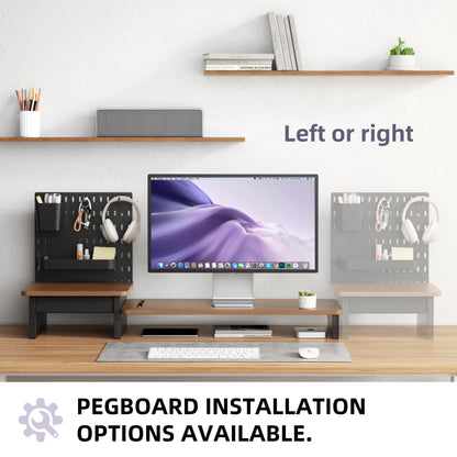 AFOOYO Monitor Stand Riser,Computer Monitor Stand with DIY Pegboard and drawer for Laptop,PC,Computer,Printer,Walnut Finish