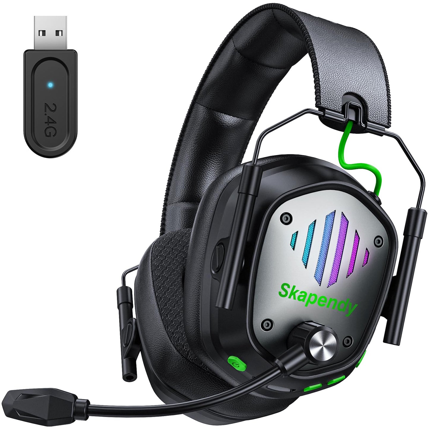 Skapendy VK81 2.4GHz Wireless Gaming Headset for PS5, PS4, PC - Bluetooth Gaming Headphones with Noise Canceling Mic, Low Latency, Stereo Sound, 50+Hr Battery, RGB Headset Game Boy Accessories, Black