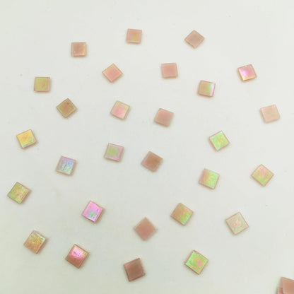 320PCS Square Iridescent Stained Glass Mosaic Tiles, 1.1LB Mosaic Tiles for DIY Crafts, 0.6" Bright Mosaic Glass Pieces for Art Craft and Home Decorations (Iridescent Light Pink F434, 0.6")
