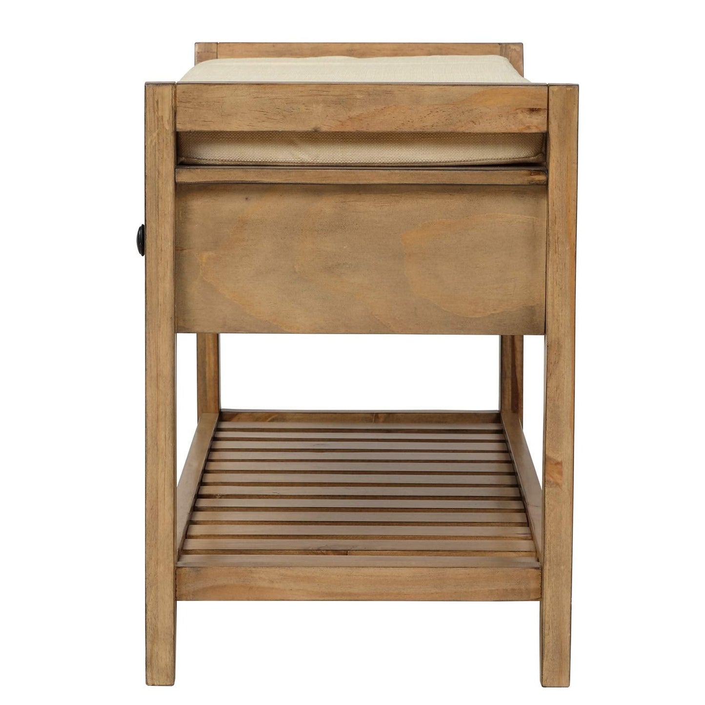SPOFLYINN FQGXX_KITHJGUJW Gray White with Cushion Wooden Shelf Drawer Living Room Shoe Rack Bedroom Storage Seating Bench, One Size, Old Pine