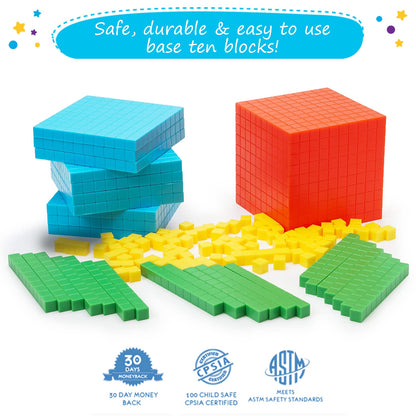 Simply magic 166 PCS Magnetic Fractions Activities Class Set & 140+1 PCS Colorful Base Ten Blocks & Activities Set for Math