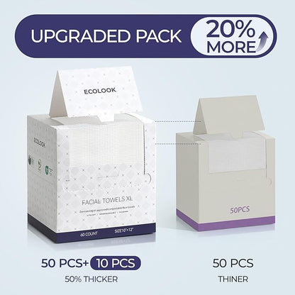 ECOLOOK Disposable Face Towel XL-60 Count Upgraded Thick Facial Towels