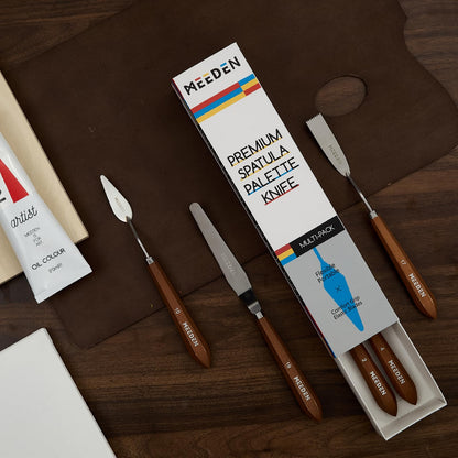 MEEDEN Artist Palette Knife Set: 3Pcs Art Spatula Knives with Wooden Handle - Stainless Steel Pallet Knives for Oil, Acrylic Canvas Painting