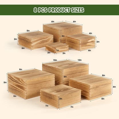 Budiwati 8-Pack Pine Wood Buffet Risers, Multi-Size Nesting Cube Food Display Stands for Buffet Table & Catering, Hollow Bottoms Food Risers for Multi-Level Buffet Presentation