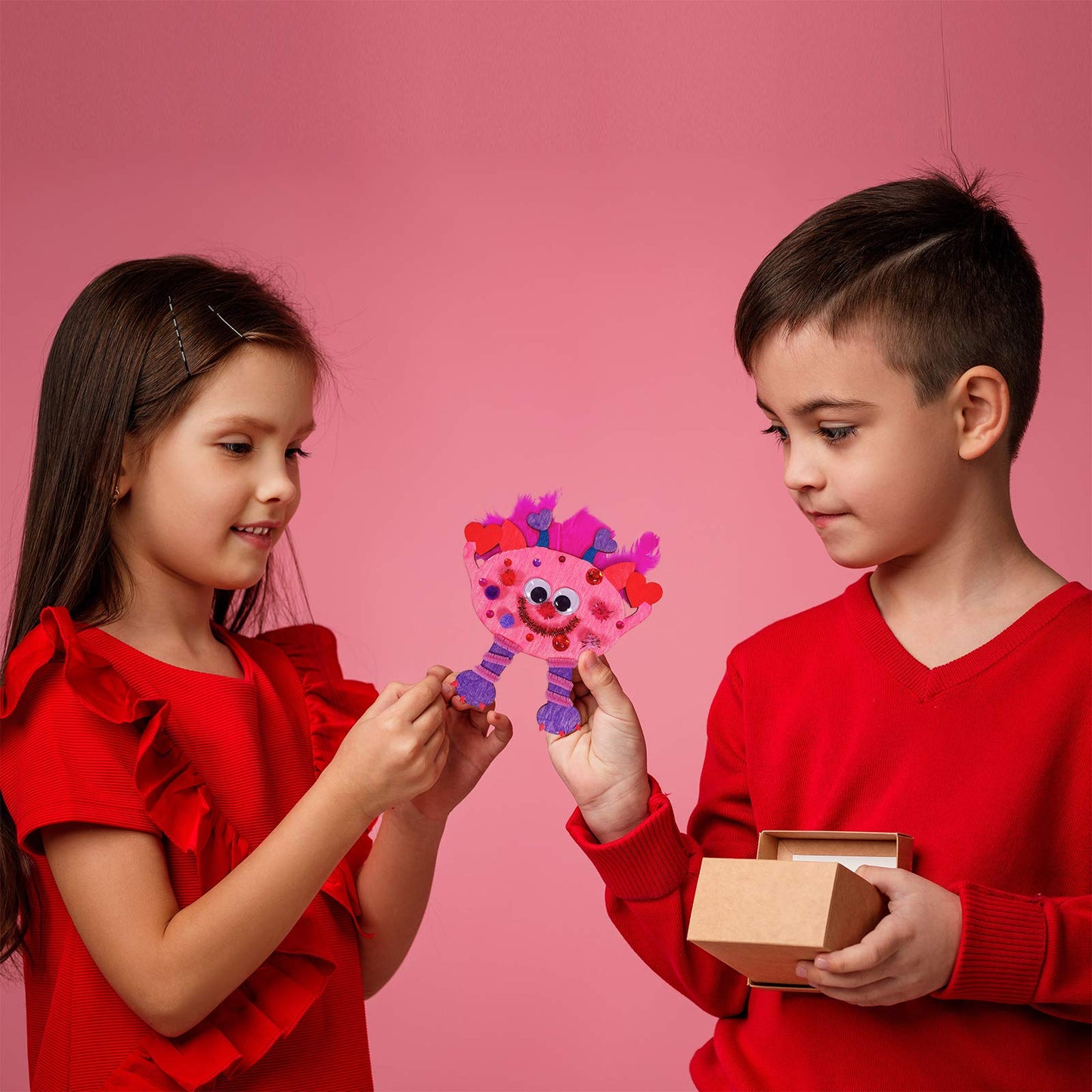 36 Sets Valentine's Day Craft Kits DIY Valentine Monster Wood Ornaments Decorations Art Sets Assorted Paintable Unfinished Wood Monster Cutouts Pom-Poms Googly Eyes for Kids Valentine Party Activity