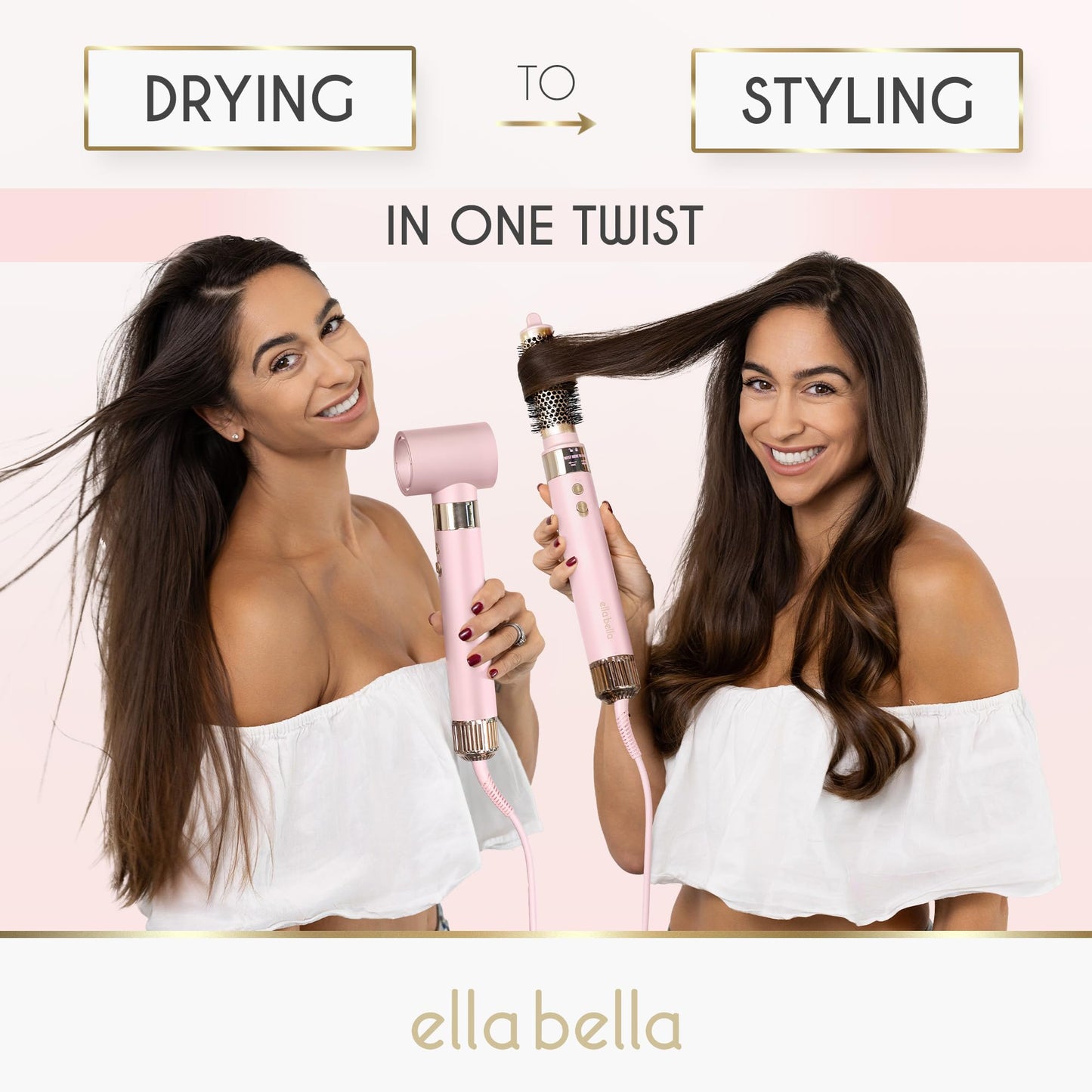 ELLA BELLA® 6 in 1 Professional Hot Air Styler • Powerful Hair Dryer & Straightener Set • Styling Without Heat Damage • Fast Drying Curling Volumizing Straightening • Includes Protective Travel Case
