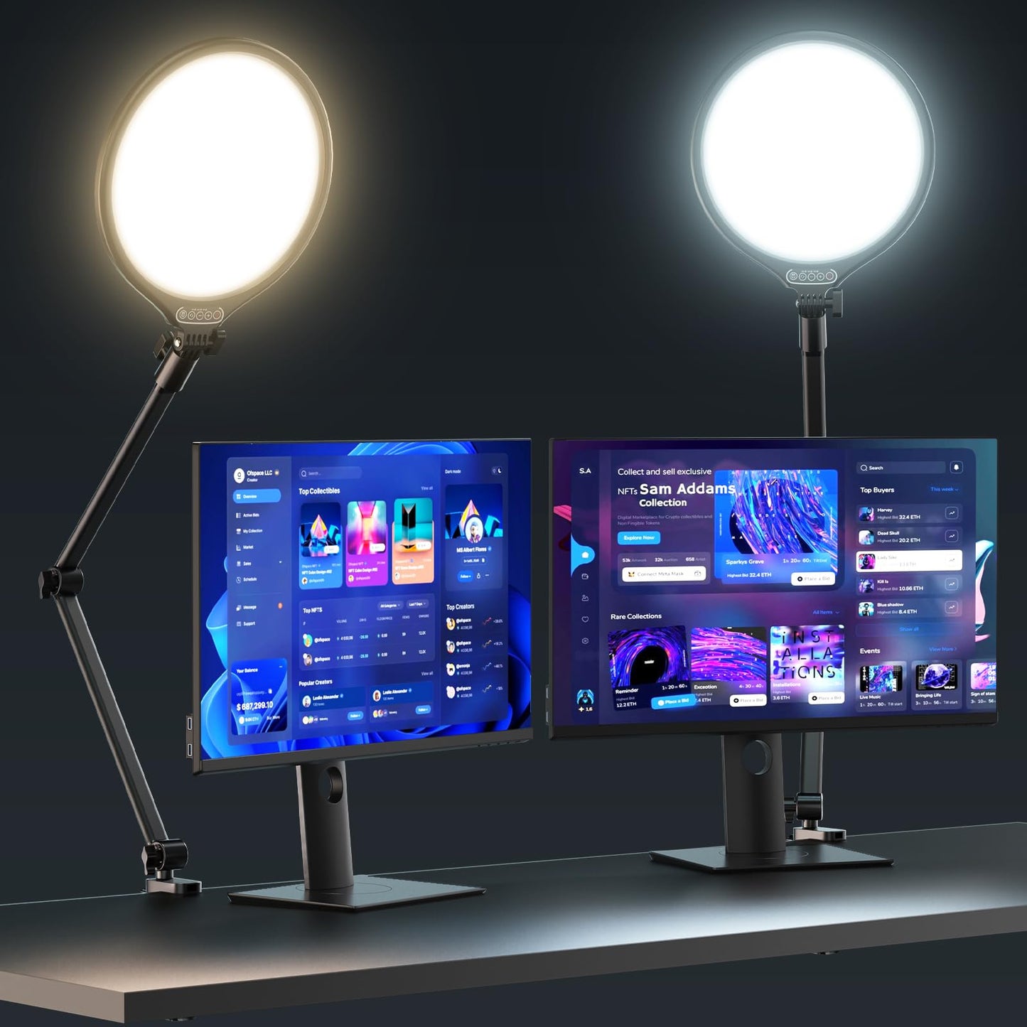 UBeesize 10" Key Light for Streaming, Desk Ring Light with Adjustable Arm (1 Pack), Zoom Lighting for Home Office, Gaming, Podcast, Video Calls, and Recording