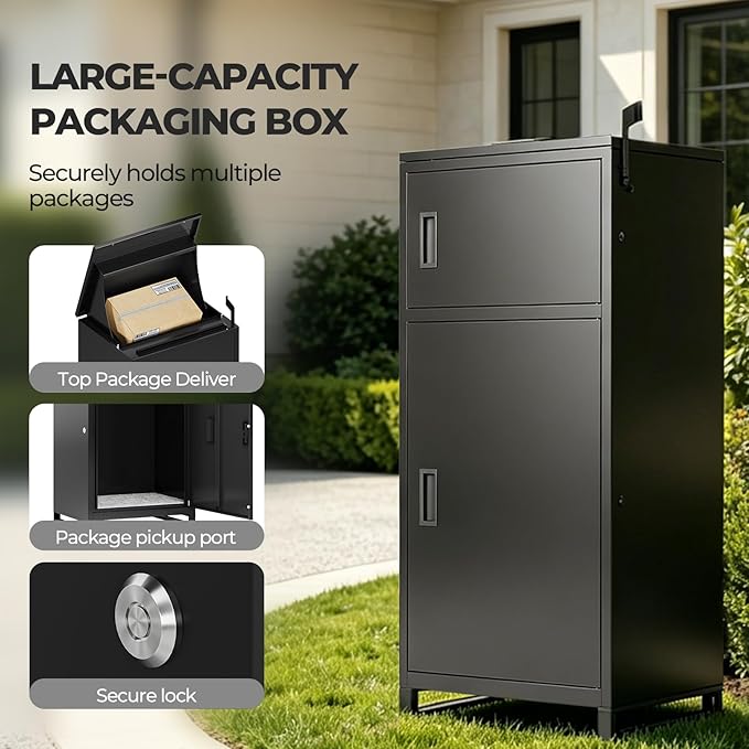 Package Delivery Boxes for Outside – Large Outdoor Parcel Drop Box with Lock, Waterproof & Anti-Theft, Steel Mailbox for Porch, Home, Patio or Front Door (No Assembly Required)