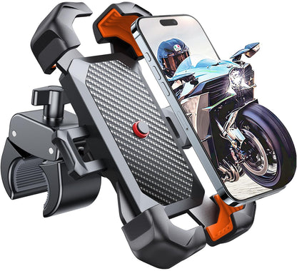 JOYROOM Motorcycle Phone Mount, [1s Auto Lock][100mph Military Anti-Shake] Bike Phone Holder for Bicycle, [10s Quick Install] Handlebar Phone Mount, Compatible with iPhone, Samsung, All Phone, Orange