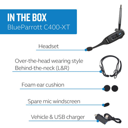 BlueParrott C400-XT Mono Bluetooth Wireless Headphones 96% Noise Canceling Trucker Headset with Mic, Convertible Over Head to Behind Neck Style with 300 ft. Wireless Range, 24 hrs. Talk Time, Black