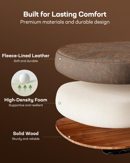 Marsail Drafting Chair with Flip-Up Armrests and Footrest, Ergonomic Tall Office Chair, Height Adjustable High Chair, Brown Leather Seat with Thick Cushion, 360° Swivel, for Standing Desk, Home Office