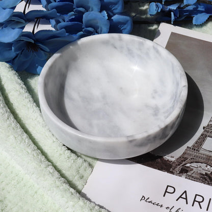 Neeenn 5.9" Natural White Marble Decorative Bowl with Non-Slip Base - Heavy Duty Modern Key Holder, Wedding Candy Dish, Office Desk Organizer for Contemporary Home Decor