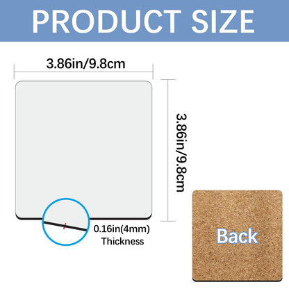 36 Pcs Sublimation Square Coaster Blanks Bulk with Cork Back MDF Heat Transfer Wood Cork Coasters Product Blank Iteam 3.86x3.86 Inch