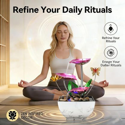 Qingyingge 11‘’ H Pink Tabletop Water Fountain, Zen Desktop Waterfall, Indoor Lotus Desktop Decorative Fountain, Home Bathroom Bedroom Decor.