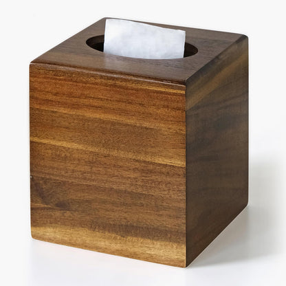 KALEKAIL Acacia Wood Tissue Box Cover，Tissue Box Cover Square, Decorative Cube Facial Wooden Tissue Box Holder with Slide-Out Bottom for Bathroom, Bedroom, Dinner Table, Office, Kitchen