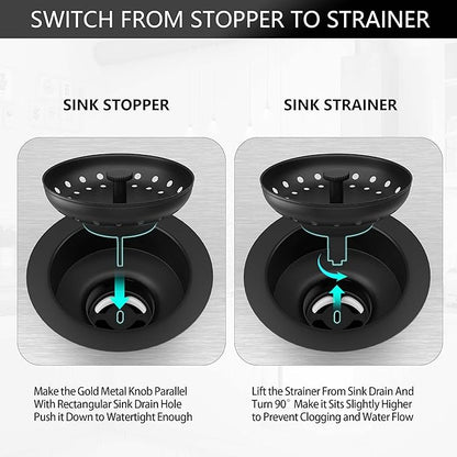Black Sink Drain 3-1/2 Inch Matte Black Kitchen Sink Drain Strainer Assembly Kit