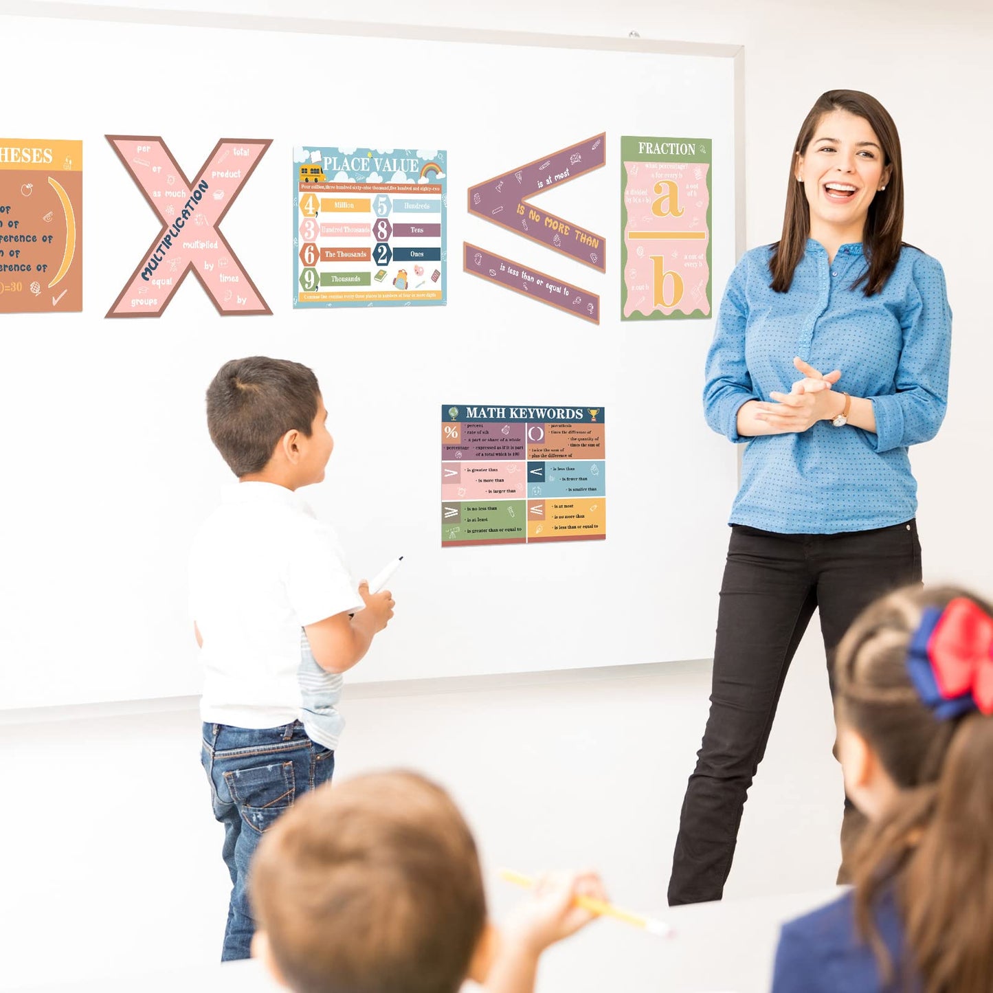 Geyoga 15 Pcs Educational Math Posters Set for Elementary Classroom Symbol Keywords Vocabulary Addition Subtraction Multiplication Division Poster for Middle School Homeschool Supplies(Bright)