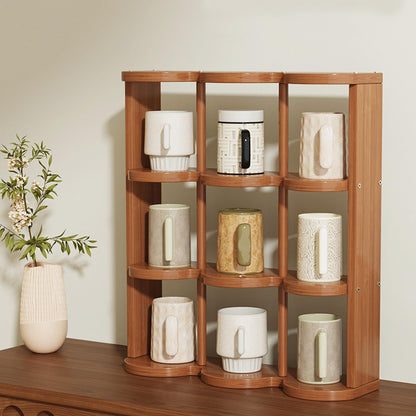 STEHEMO Wooden Coffee Mug Display Rack, Countertop Freestanding Grid Vintage Coffee Cup Display Stand, Rustic Coffee Mug Holder Organizer for Kitchen, Coffee Station,9 Grid