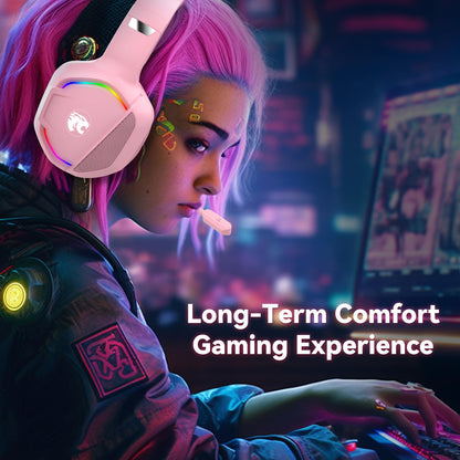 Gaming Headset with Microphone for Pc, Xbox One Series X/s, Ps4, Ps5, Switch, Stereo Wired Noise Cancelling Over-Ear Headphones with Mic, RGB, for Computer, Laptop, Mac, Nintendo (Pink)