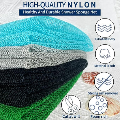 African Exfoliating Net, African Net Sponge, Nylon African Bathing Sponge Net, African Net Long Net Bath Sponge Shower Body Scrubber Back Scrubber Skin Smoother ((Black,White,Blue,Emerald Green))