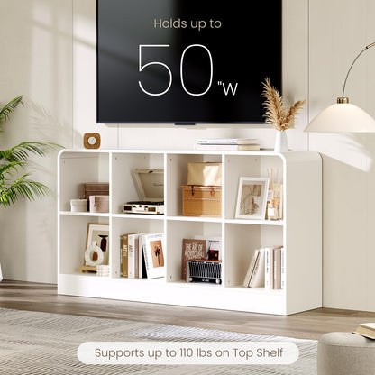 EXPERLAM White 8 Cube Storage Organizer with Rounded Edges and Reinforced Base, Low Horizontal Cube Bookshelf, Wooden Cube Shelf Bookcase for Living Room, Kids Room, Bedroom, TV Stand