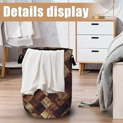 Wood Grain Laundry Basket, Foldable Tree Stump Laundry Hamper Tote Bag Dirty