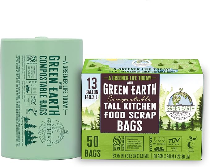 Green Earth Compostable Tall Kitchen Food Scrap Trash Bags, Compost Bin
