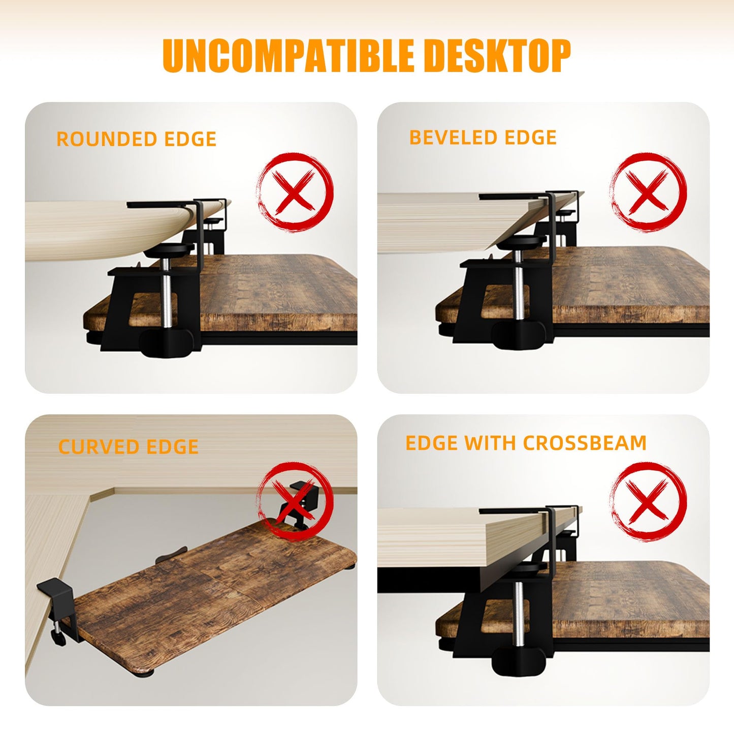ERGOMAKER Keyboard Tray Under Desk, Pull Out Keyboard Tray with C Clamp Mount, 25.6" (29.7" Including Clamps) x 11.8" Slide-Out Platform Computer Drawer for Typing, Keyboard & Mouse Tray, Rustic Brown