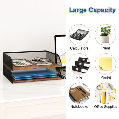Natwind 2-Tier Stackable Paper Tray, Metal Mesh Desktop Organizer, Paper Sorter, Letter Trays, File Document Storage Rack for Home, Office, School, Retro