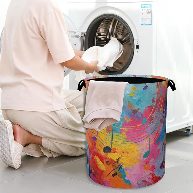 Colorful Music Symbols Laundry Basket, Foldable