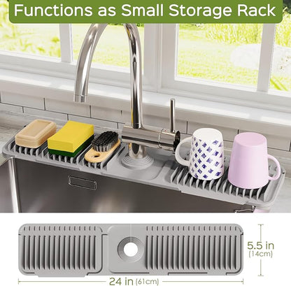24 Inch Silicone Faucet Mat for Kitchen Sink Splash Guard – 2025 Upgraded