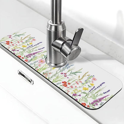 Wildflowers Floral Flower Kitchen Sink Splash Guard Faucet Mat Super Absorbent