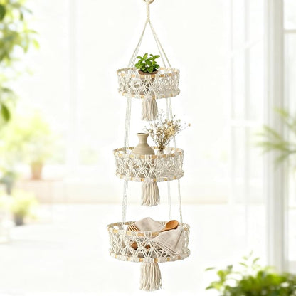 3 Tier Hanging Fruit Basket, Macrame Hanging Basket