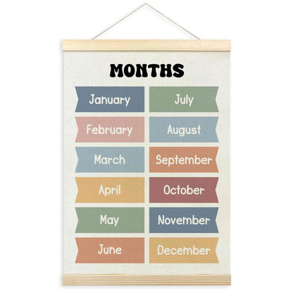 TLESKE Boho Classroom Months of the Year Poster Hanger Frame, Homeschool Hanging Wall Art Decor for Toddler Kids Room Nursery Playroom, Preschool Prek Learning Educational Poster Print Banner, 12x16