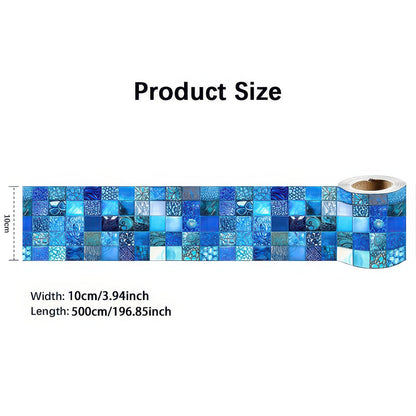 HOMETITUTE Wallpaper Border 4x196 Inch Peel and Stick Wall Border Wallpaper Border Self Adhesive Mosaic Tile Style Trim for Bathroom Kitchen Backsplash Mirror Frame Sink Cabinet Laundry Wall Decor