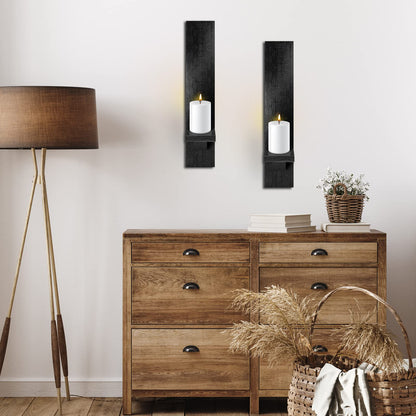 Potchen 4 Set Wooden Wall Candle Holder Sconces Mount Decorative Holders Decor Rustic Hanging Shelf Living Room Decoration for Farmhouse Bathroom Bedroom Vase Living Room(Black)