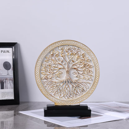 DOVDOV Circular Tree of Life Decorative Sculpture, Wood-Effect Home Decor Statue, Modern Art Home Decor Suitable for Office Bookshelves, Coffee Tables, and countertops as Decorative Accents.